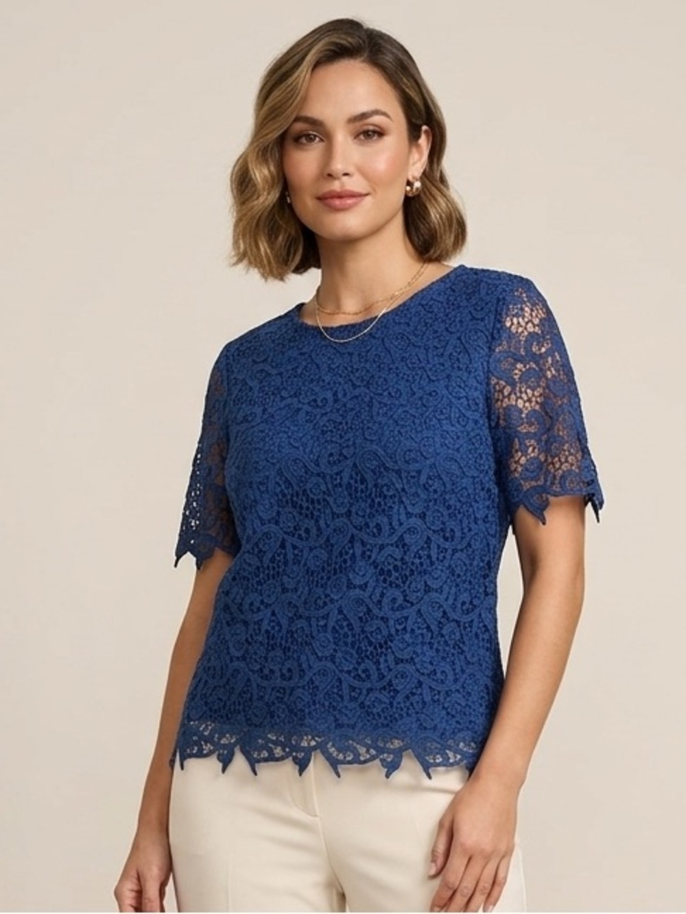 Philosophy Womens' Blouse Lace
Crochet Overlay Shell Short Sleeve Blue
Size M